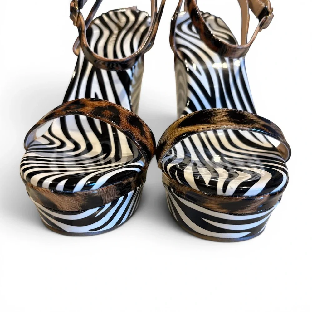 Azalea Wang Womens Leopard Zebra Print Platform Wedge Sandals Mixed Animal 8.5